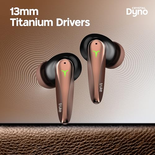 Image of truke Crystal Dyno Leather Finish True Wireless in Ear Earbuds w /Spatial Audio, 70H Battery Rapid Charge Ear Buds, 13mm Driver HiFi Sound TWS, 40ms Ultra Low Latency, 4Mics ENC - OakBrown