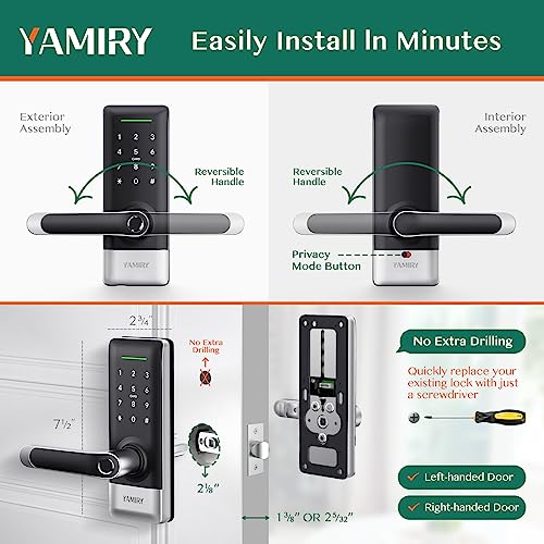 Image of Yamiry Smart Door Lock, Biometric Fingerprint, Keyless Entry, App Control, 6 Ways to Unlock, DIY Installation (Silver)