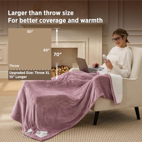 Image of Bedsure Heated Blanket Throw XL, Soft Electric Blanket with Preheat, Pink