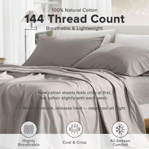 Image of Comfort Spaces 100% Cotton Percale Sheets Full Sheet Set 4 Pcs, Dark Gray