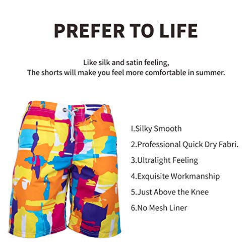 Prefer To Life YQ-M Men'S Board Shorts-Swimwear Water Park Beach Shorts Beachwear Sports Pants No Mesh(L Size-Graffiti Yellow) thumb #7