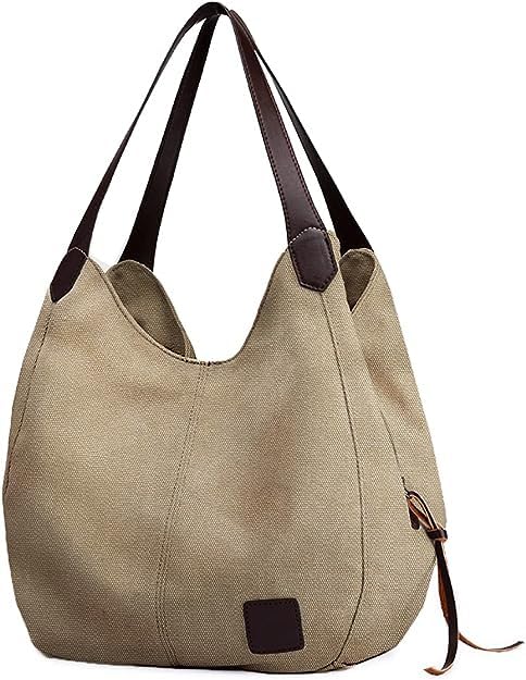 Image of Women Canvas Hobo Purse Multi Pocket Handbags Shoulder Bags Totes Purses