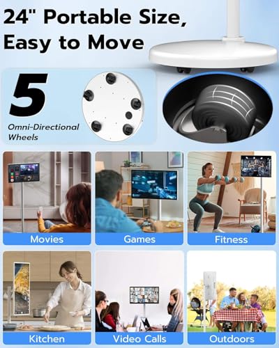24 Inch Rolling Smart TV with 1080P Touch Screen | Android 13 OS | MTK 8-core CPU | 6G+128G Storage | Built-in 13MP Camera | Remote Voice Control | Full Rotation Portable TV on Wheels