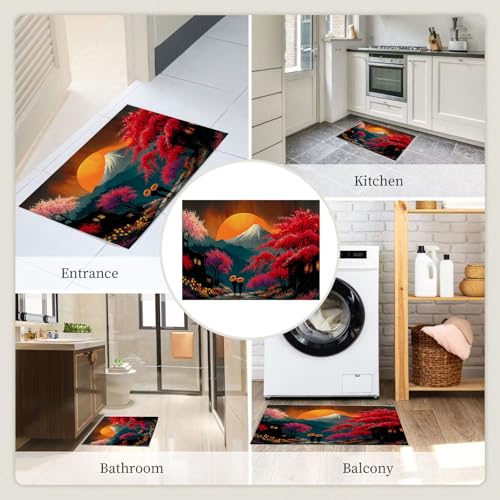Tapis Mont Fuji Antidérapant et Lavable en Machine Rouge - 8