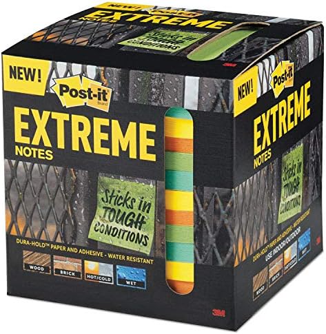 Post-it Extreme Notes, Stop Re-work on the Job, Works in 0 - 120 degrees Fahrenheit, 100X the holding power, Green, Orange, Mint, Yellow, 3 in x 3 in, 12 Pads/Pack, 45 Sheets/Pad (EXTRM33-12TRYX)