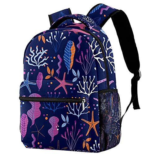 Sac à dos de voyage campus anti-fuite bleu marine à motifs poissons et coraux