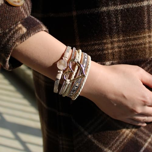 P Ammy Fashion® Women's Multi-layer Love Heart Leather Wrap Bracelets Stackable Boho Bangles Bohemian Cuff with Magnetic Clasp Jewelry Gift2