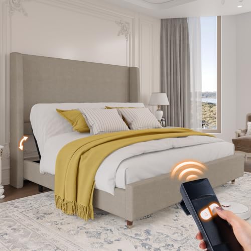 Jocisland Adjustable Bed Frame Queen Size with 50' Upholstered...