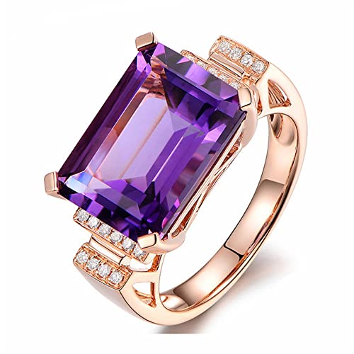 925 Sterling Silver Womens Rectangle Purple Gemstone CZ Ring Fashion 18K Rose Gold Natural Amethyst Ring Shiny Cubic Zirconia Diamond Ring Eternity Engagement Wedding Band Promise Ring (8)