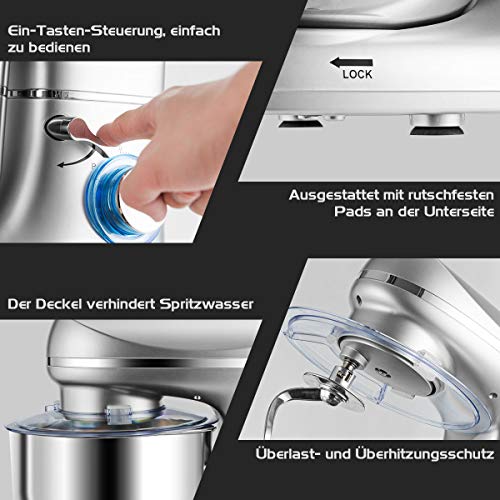 GOPLUS 5,5 L Küchenmaschine, Standmixer Knetmaschine mit 1300W Hochleistung, Rührmaschine aus Edelstahl, 10 Gänge… – Bild 6