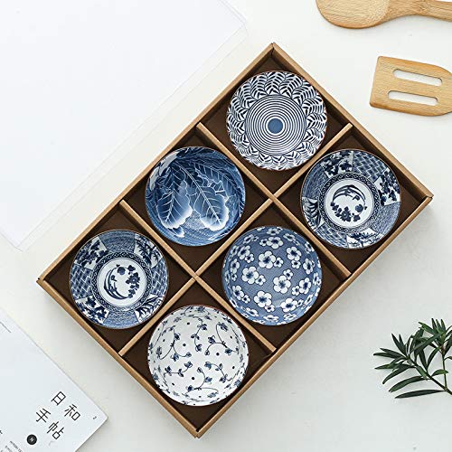 Gegong BWAT0027 6 Pack Ceramic Bowls, Japanese Style , 10 Ounces Thickening Blue And White Porcelain Rice /Cereal Bowls thumb #1