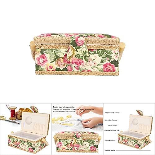 Image of KIMISS Sewing Basket, Sewing Kit Storage Box Household Fabric Craft Handmade Sewing Basket Thread Needle Storage Box Organizer (#2)