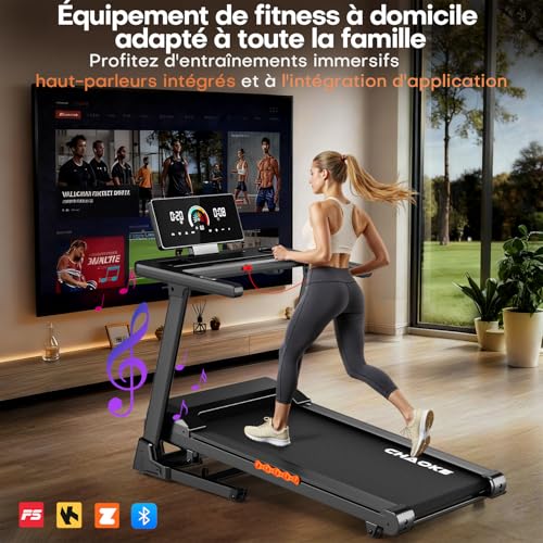 CHAOKE Tapis de Course Pliable, 3,0 CV Tapis de Marche Inclinable 15 Niveaux Réglable, Silencieux 16km/h Walking Pad avec Écran LCD et Moniteur de Fréquence Cardiaque, Multiples APP, Charge Max 180KG – Image 4