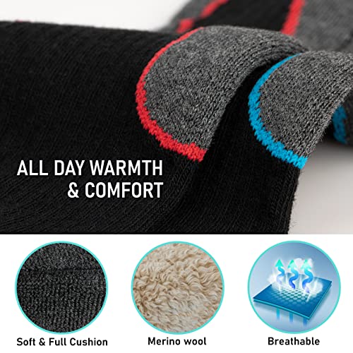 Image of Merino Wool Ski Socks 2 Pairs, Thermal Knee High Warm Socks for Snowboarding, Hiking, Cold Weather, Snow, Hunting