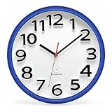 DreamSky 13 Inch Large Wall Clock, Non-Ticking Silent Quartz Decorative Clocks, Battery Operated, Round Retro Indoor Kitchen Bedroom Living Room Wall Clocks, Big 3D Number Display. (Blue)