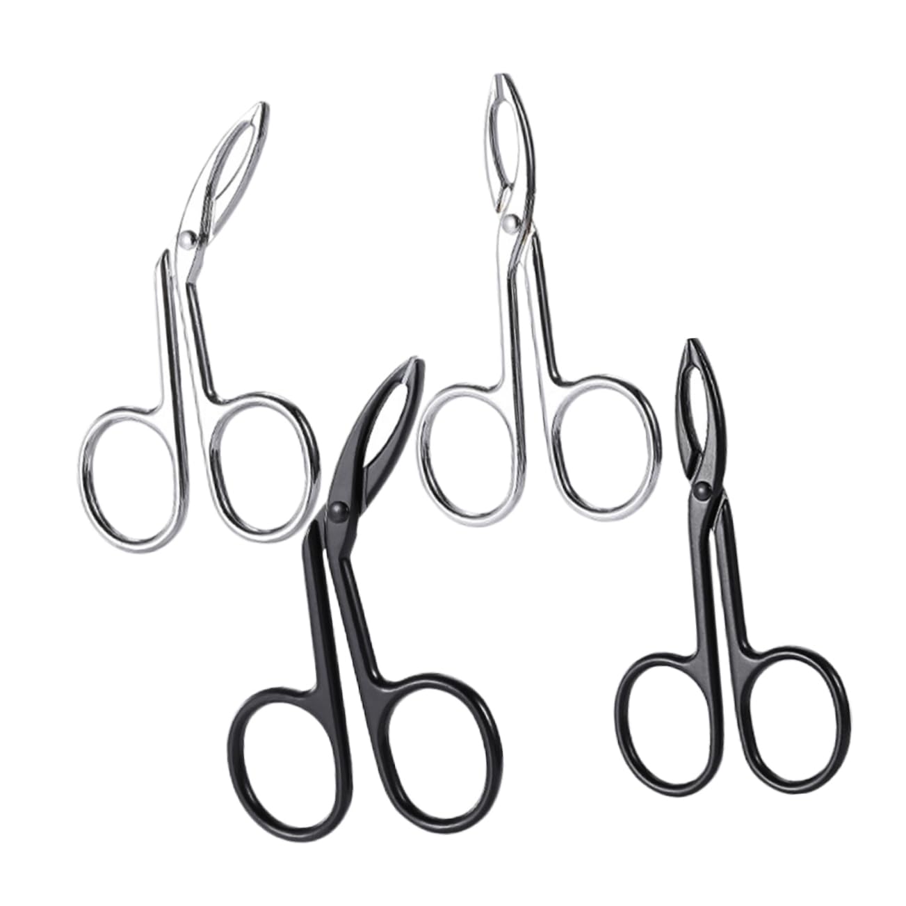 IWOWHERO 4pcs Stainless Steel Eyebrow Tweezers Straight Curved Tips Grooming Kit Portable Trimming Scissors