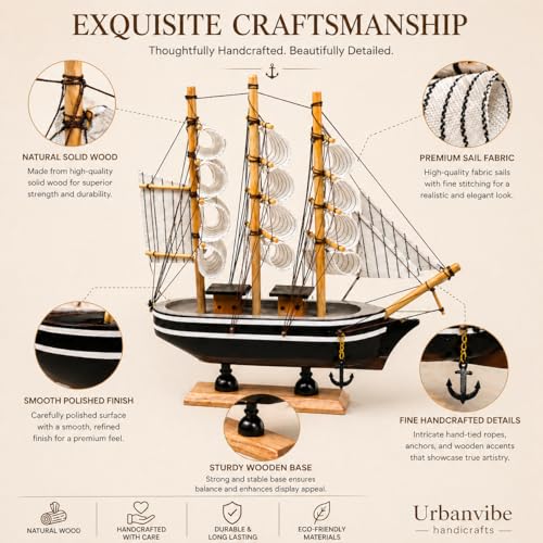 Image of Wooden Ship Showpiece - Show Pieces for Living Room, Antique Items for Home Decor, Elegant Show Piece for Home & Office, vastu Decorative Items (Small 16cm /6.2 Inches)