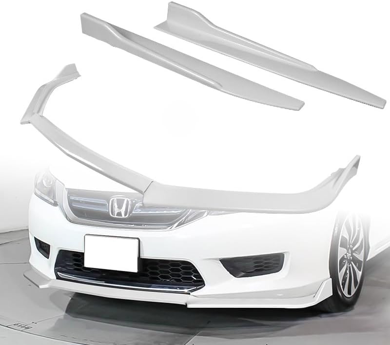 Stay-Tuned, 5PCS ABS STP-Style Front Bumper Lip Spoiler Body Kit + Universal 31" x 4" Side Skirts, Compatible with 2013-2015 Honda Accord 4DR/Sedan, Exterior Accessory (Painted White)