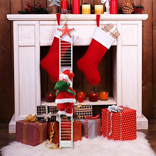 Santa Claus Climbing Ladder, Topwey Electric Singing Up and Down Santa Claus Ornaments for Christmas Tree, Santa Claus Doll Toy for Indoor Outdoor Xmas Christmas Decoration (Red 2)