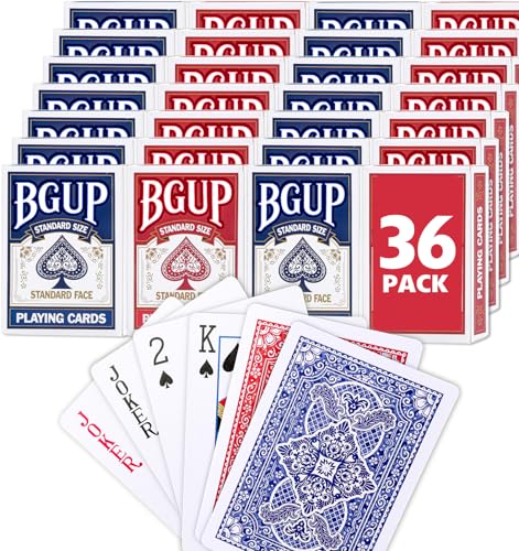 BGUP Playing Cards 36 Decks of Cards Bulk Standard Size Poker Cards Perfect for Classic Card Games Party Games Blackjack Card Games for Families & Magic Performances (Red/Blue)