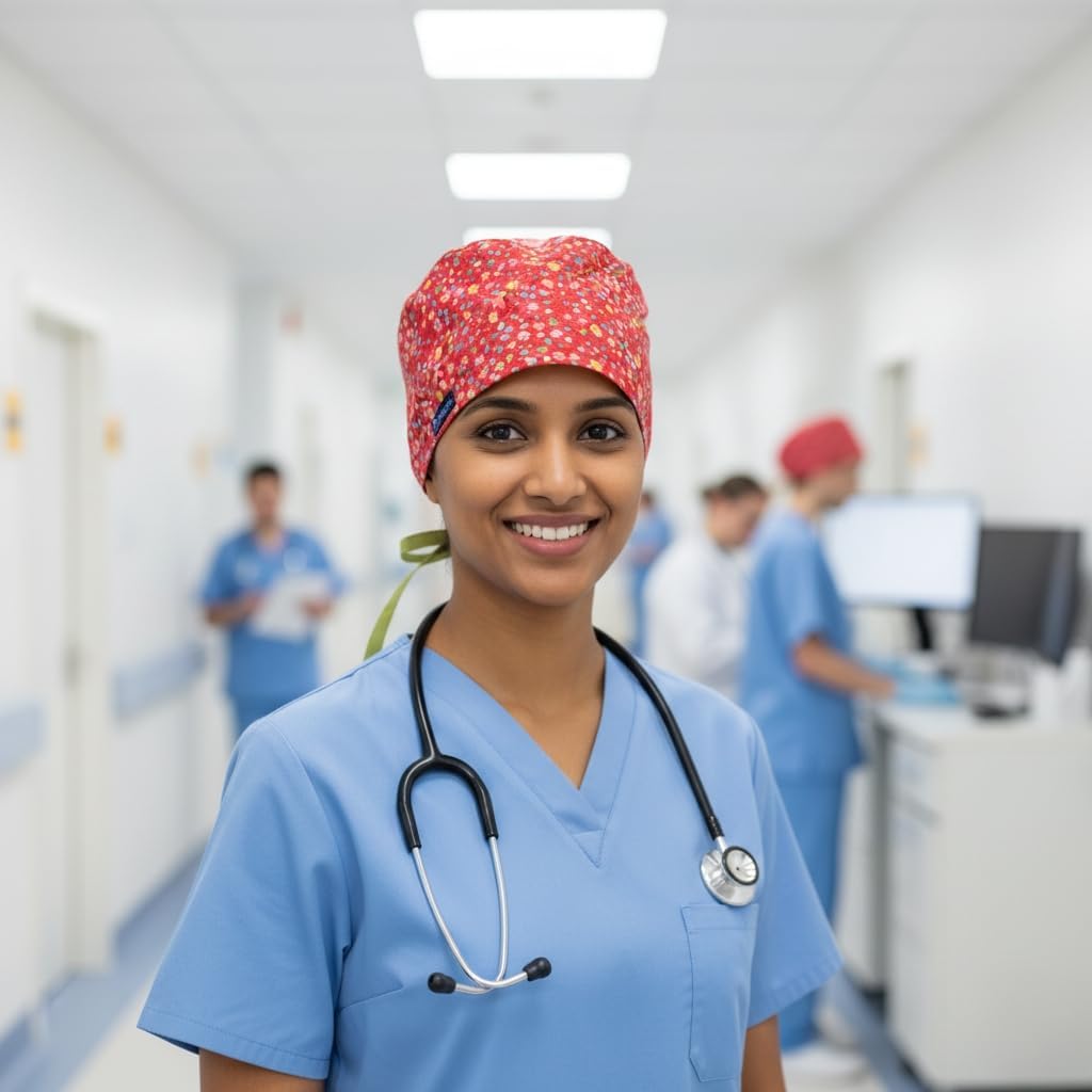 Surgical Cap for Women and Men – Wide Fit, Cotton Tie Back & Elastic – Non-Slip Medical Scrub Cap for Nurses, Doctors, Chefs