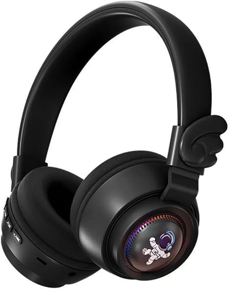Wireless Bluetooth Headphones with LED Cartoon Lights Foldable Kids/Teen Music Headset with HD Stereo Sound Lightweight Over-Ear Headphones with Wing Design (Multicolor) (Black)-image-47