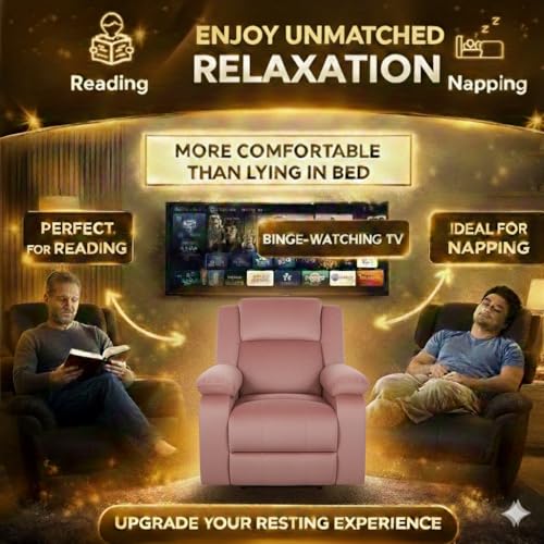 Image of Solis Royale 1 Seater Recliner Sofa Chair | Motorized Recliner Lounge Sofa Chairs for Relaxing | Comfortable Cushioned | Living Room, Bedroom, Office (Classy Calm - Pink, Classy Calm - Fabric)