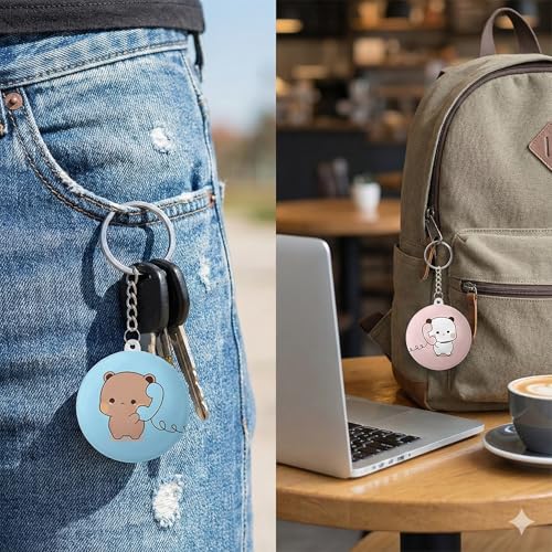 Image of Babu Dudu Long Distance Relationship Couple Keychains - Cute Panda & Bear Talking on Phone | inchMiss You inch Kawaii Matching Keyring Set for Boyfriend, Girlfriend, Best Friends (Set of 2)