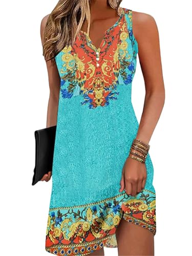 Image of Disamer Beach Dresses for Women 2024 Vacation Summer Dress Casual Floral Print Beach Sundresses Button Down V Neck Sleeveless Tshirt Dress, X-Large, Flower10