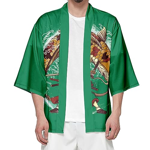 Image of DOSLAVIDA Men's Japanese Kimono Cardigan Suit Chinese Style Printed Jacket Pants Set Open Front Seven Sleeve Top & Shorts