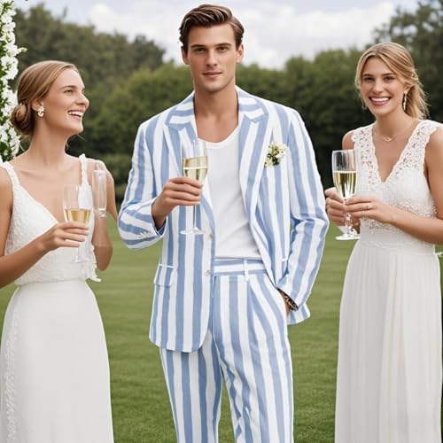Men's Tuxedos Seersucker Summer 2-Piece Big and Tall Suits Wedding Stylish Comfortable4