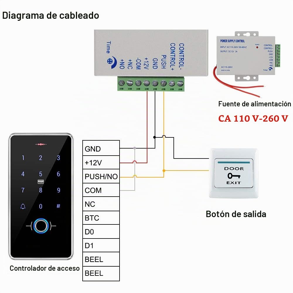 FST Exterior IP68 Sistema de Control de Acceso a Prueba de Agua Biometría Huella Digital Teclado RFID + Fuente de Alimentación K80 3A + 10 llaveros RFID, Sin Cerradura eléctrica