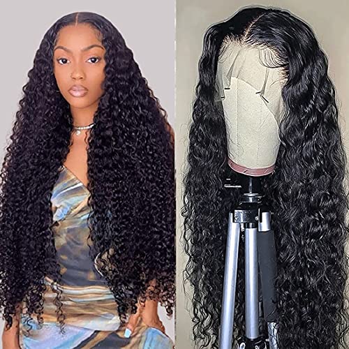 Lace Front Wigs Human Hair Deep Wave 13x4 HD Lace Frontal Human Hair Wig Pre Plucked 180% Density Brazilian Virgin Human Hair Wigs with Baby Hair for Black Women Natural Color (30 Inch)