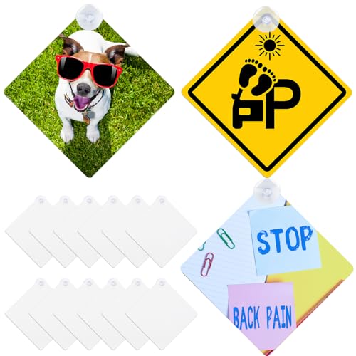 libfrnt 15 Pack Sublimation Blanks Cup Car Window Sign with Suction, 5.5