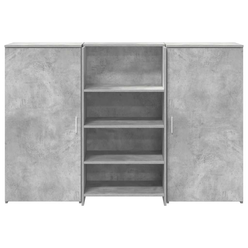 Banco reception grigio cemento 155 x 50 x 103,5 cm con ripiano incorporato e ampio spazio di archiviazione per uffici, mobile da reception con design versatile