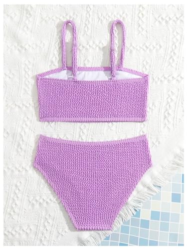 Image of WDIRARA Girl's Smocked Bikini Set Spaghetti Strap Swimsuit Two Piece Bathing Suit Purple 4Y