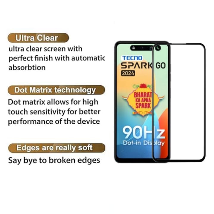Image of DD SON Tempered Glass Screen Protector Compatible for Tecno Spark Go 2024 (11D) with Edge to Edge Coverage and Easy Installation kit,Black