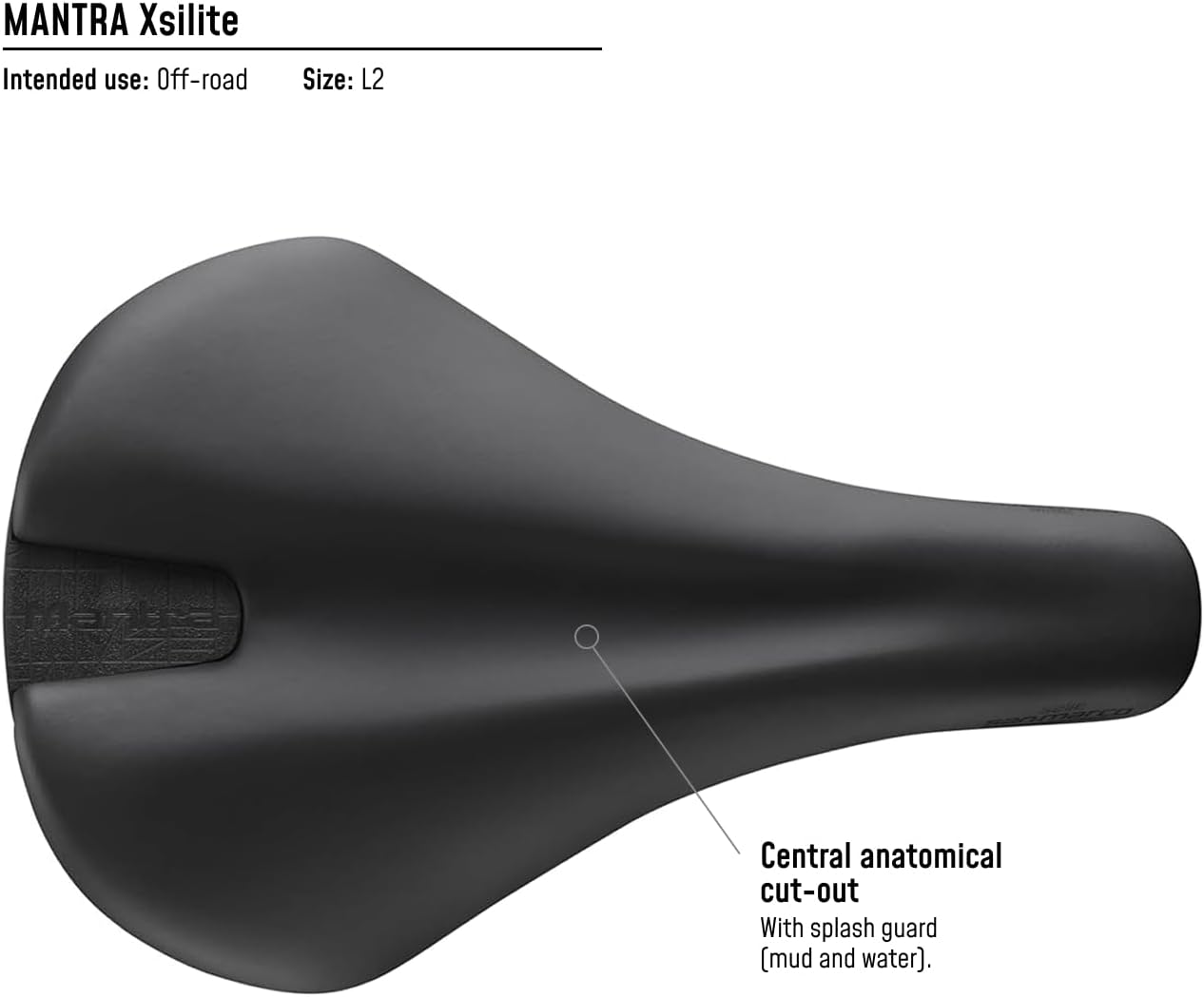 Selle San Marco Mantra Xsilite Off-Road Bicycle Saddle, Gravel, Trail, Cross Country, Open Shell with Protective Cover, Flat Shape, Xsilite Frame – Black, Size L2