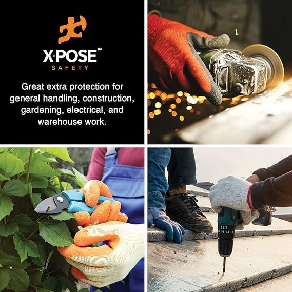 Image of Xpose Safety Red & Blue Palm Work Gloves - Latex-Coated Knit Grip Safety Gloves for Construction, Electricians, & General Use