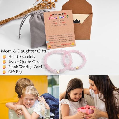 Image of Set of 2 Mother And Daughter First Day of School Kindergarten Preschool 1st /2nd Grade Back to School Bracelet Gifts, Christmas Valentines Mothers Day Easter Graduation Birthday Gifts for Girls Women