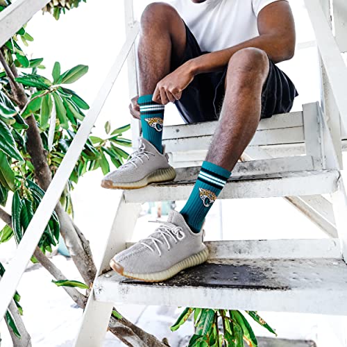 image for For Bare Feet NFL 4 Stripe Deuce Crew Sock, Jacksonville Jaguars, Medi