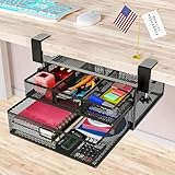 SRJZMLY Under Desk Drawer Organizer No Drill Metal Under Desk Storage Drawer Container 2 Slide Out Cabinet Drawer Suitable for Home And Office (Medium)