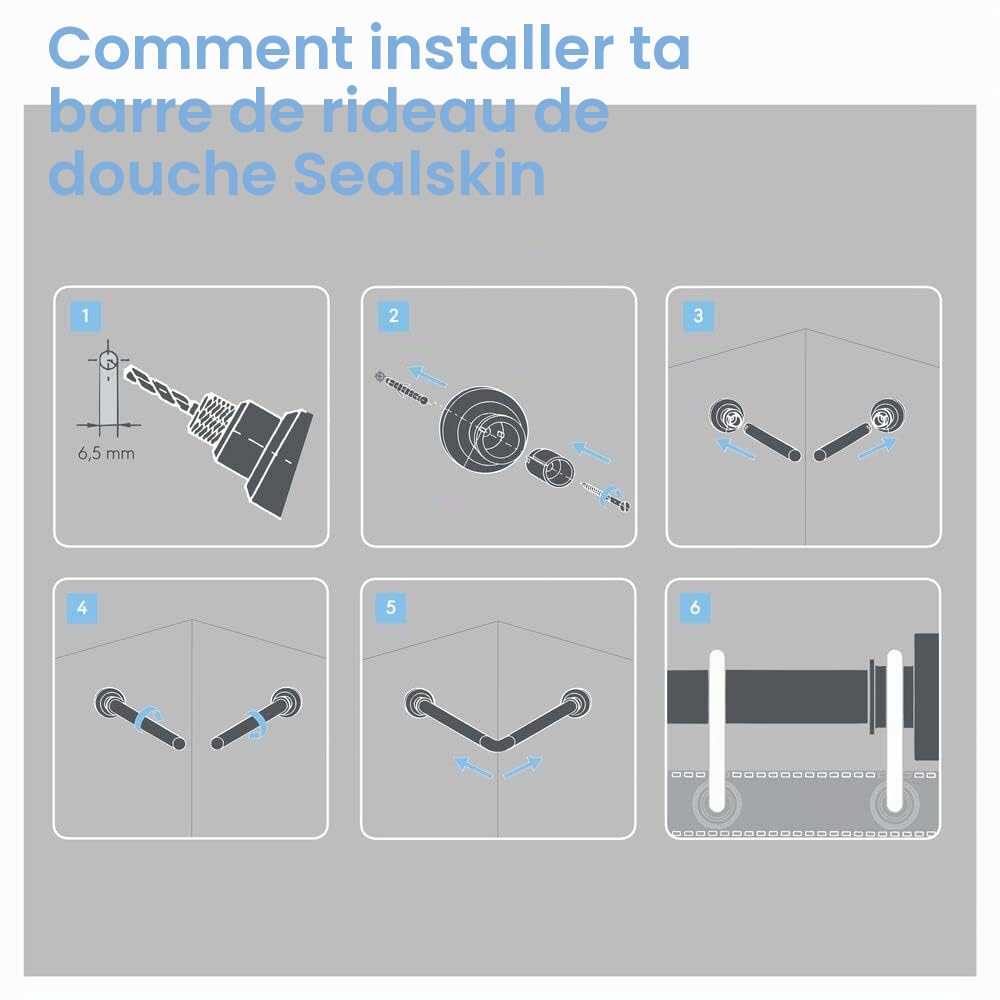 Sealskin Seallux, Ensemble Barre de rideau de douche en U Acier inoxydable, Blanc