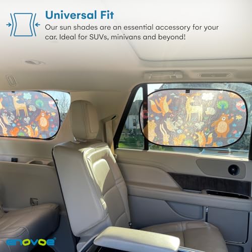 Image of Window Shade-(2 Pack)-XL-25 inch x 16 inch-Colorful Cartoon Animal Designs, Cling Car Sun Shade for Windows - Sun, Glare and UV Rays Protection for Your Child - Baby Car Shades for Side Window by Enovoe