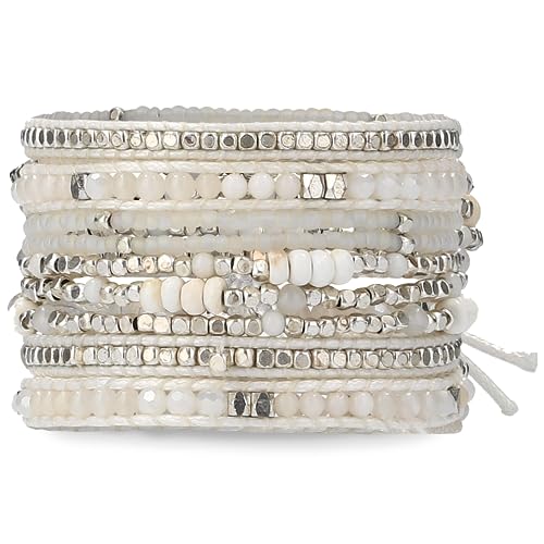 Bracelet for Women – Handmade Vegan Boho Natural Stone Layered Bracelet, Thailand Bohemian Stackable Beaded Wrap Bracelets, Summer Hippie Bracelet Stack, Fashion Jewelry Gifts