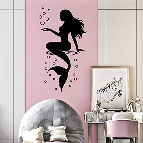 Dt-Qy377 Black Mermaid Wall Decal Peel And Stick Vinyl Wall Decals Mermaids Wall Sticker For Girls Room Baby Room Nursery Wall Mural Art Decor Bathroom And Door Stickers(23"H X 10" W) #TOP17