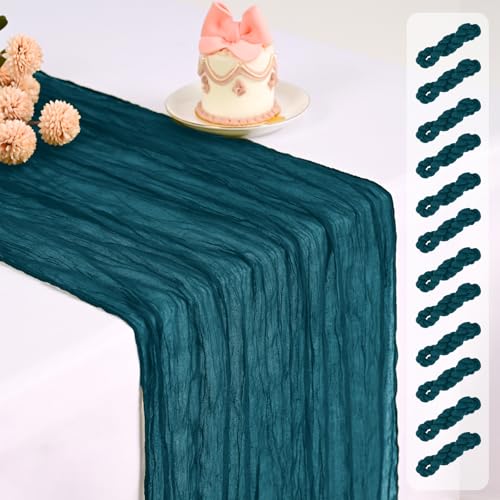 Pesonlook 12 Pack Teal Cheesecloth Table Runner Long,17.7×108 Inch