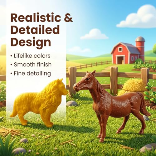Image of ZESTHOME Farm Animal Toys for Kids | Animal Figures Set | 6-8 cm | Cow Goat Sheep Horse Dog Duck Toys | Learning & Pretend Play Toys | Gift for Boys Girls | 12 PCS