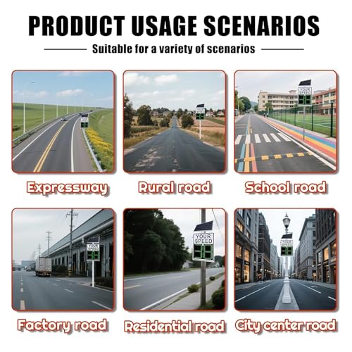 Señal de tráfico, señal de límite de Velocidad con energía Solar - LED Intermitente, detección inalámbrica de 244 Metros, Panel de Seguridad Vial de Aluminio Duradero y Resistente a la corro