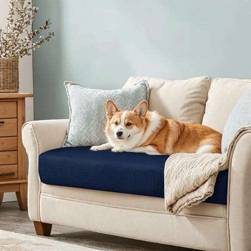 Image of Chunyi Jacquard Polyester Spandex Cushion Slipcover (Loveseat Cushion, Dark Blue)